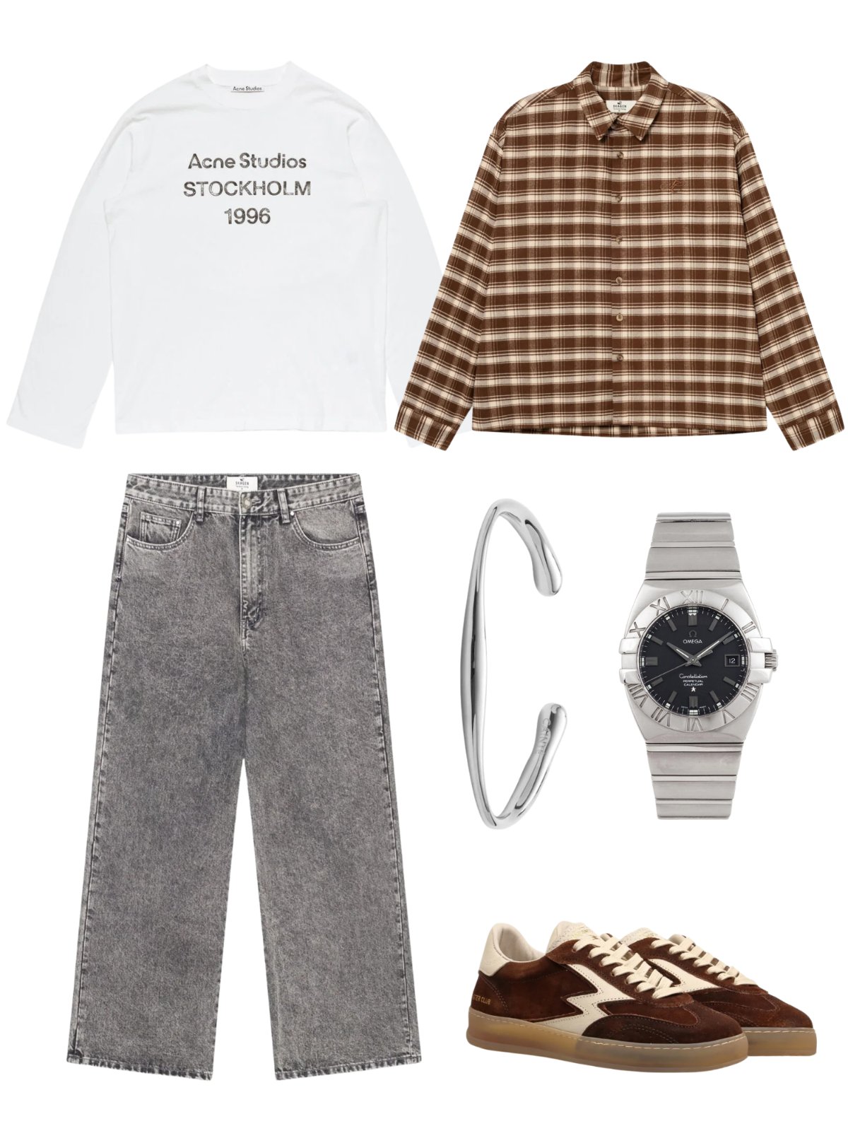 Brown Plaid & Grey Denim — vintage — outfit herr — with shirt and jeans