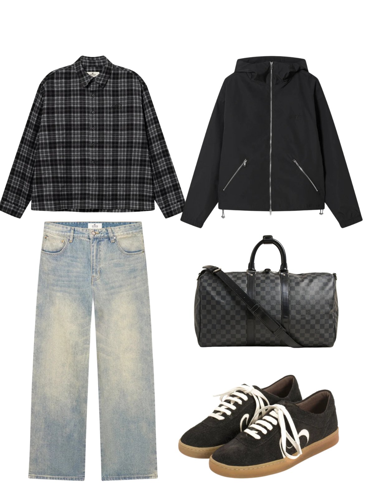 Dark Plaid & Denim — casual — outfit herr — with jeans and outerwear