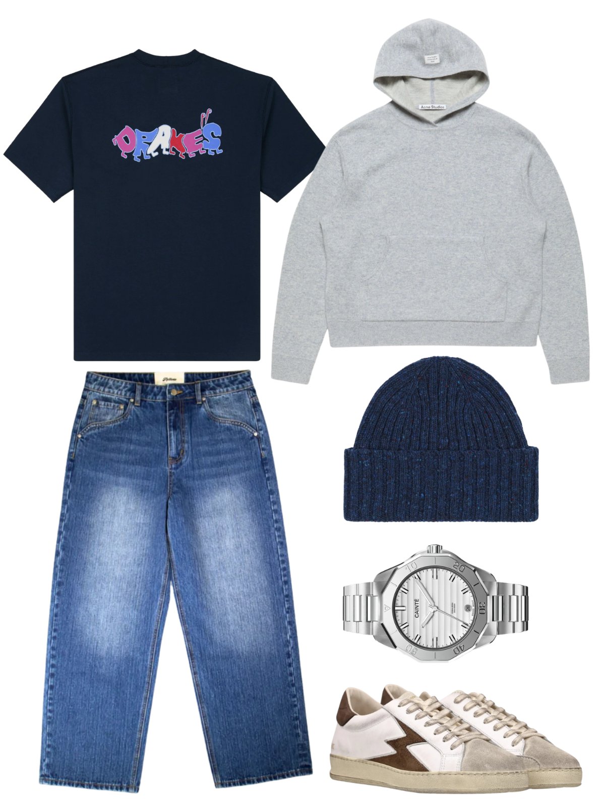 Navy Blue & Grey — casual — outfit herr — with hoodie and shoes