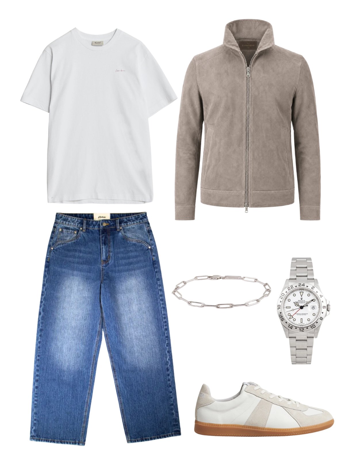 Suede, Denim & Steel — casual — outfit herr — with t-shirt and outerwear