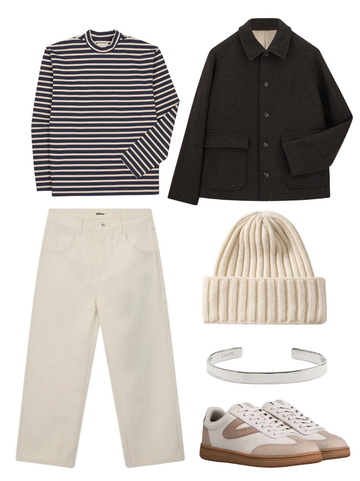 Navy Stripe & Ecru — minimalism — outfit herr — with accessories and t-shirt