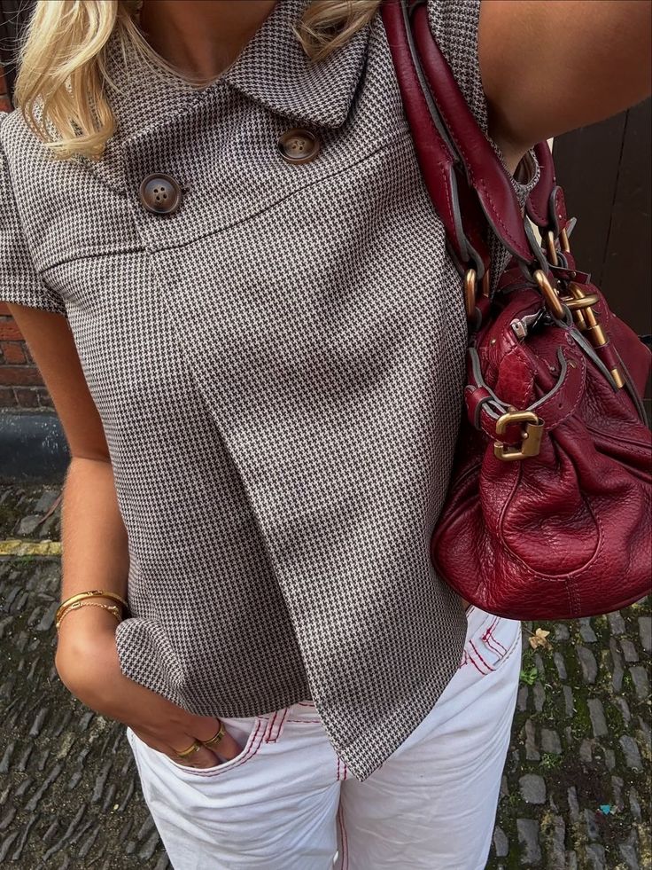 Houndstooth & Burgundy — preppy — outfit dam — med toppar — av Sofia Eriksson
